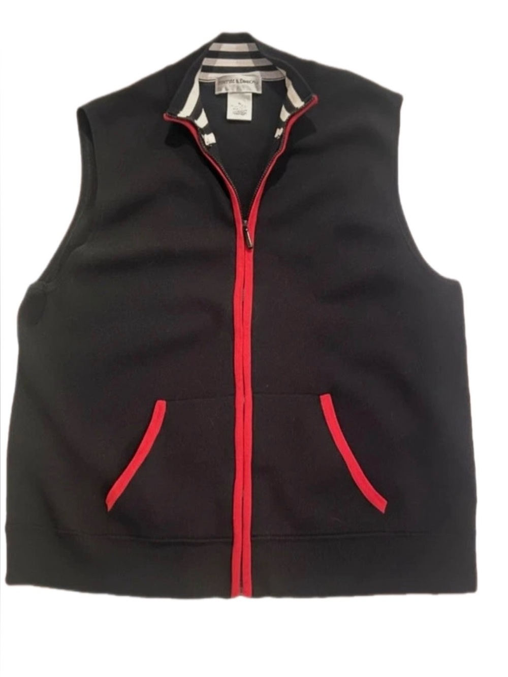 Draper's & Damon's Ribbed Black & Red Zip-Front Vest Petite Large Easy Care